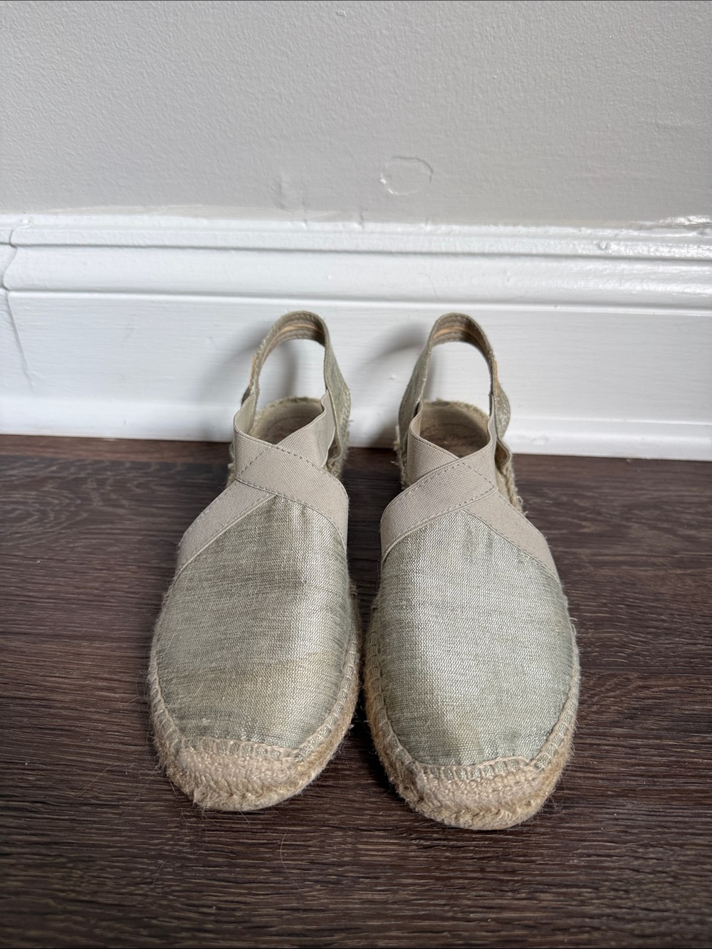 Linen Slingback Espadrille Flats - Beige
